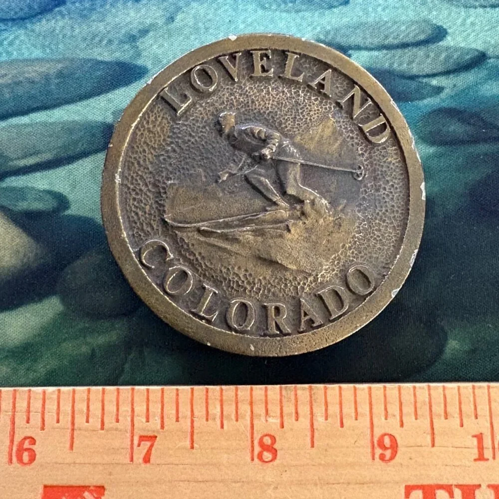 Vintage 1972 Wyoming Studio Art Works Bronze Loveland Colorado Skiing Belt Buckl